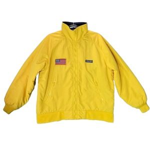 Lands' End M Polartec Bomber Jacket Fleece Lined USA Flag Patch‎ Lightweight